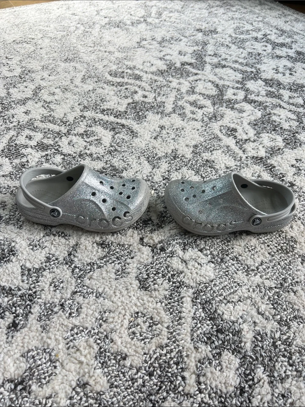 CROCS Kids Silver Glitter Clogs with Heel Strap